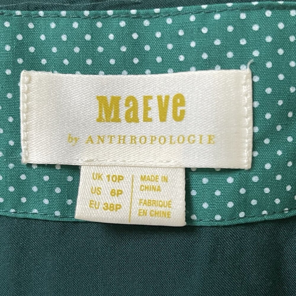 Anthropologie Maeve Faux Wrap Midi Dress Womens 6 Green Short Sleeve Modest Boho - Picture 5 of 16